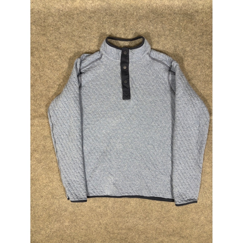 Johnston & Murphy Mens Reversible Quilted Pullover Blue Grey Snap Mock Neck M
